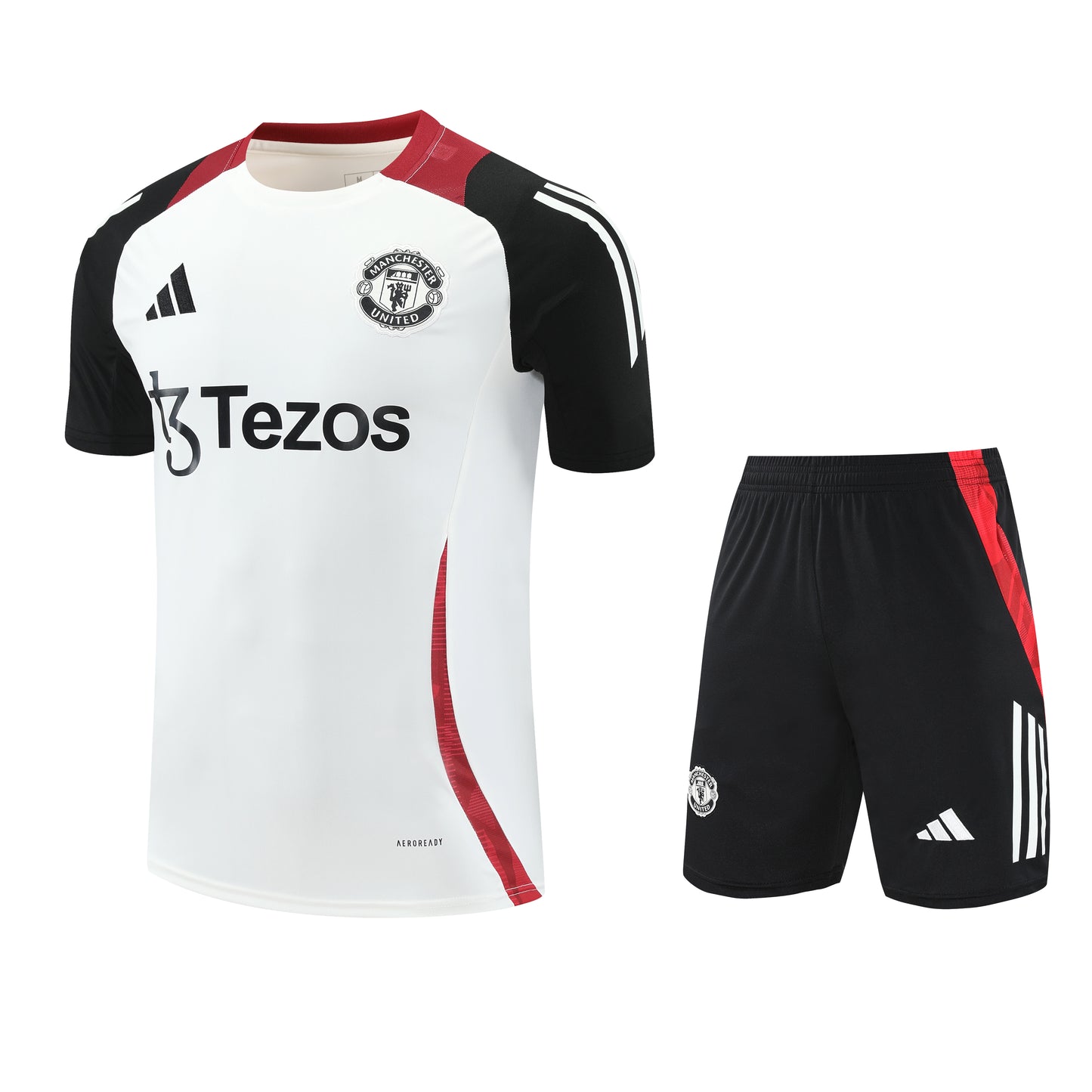 Kit Adulto Manchester United 25-26 - Branco com Detalhes em Preto e Vermelho