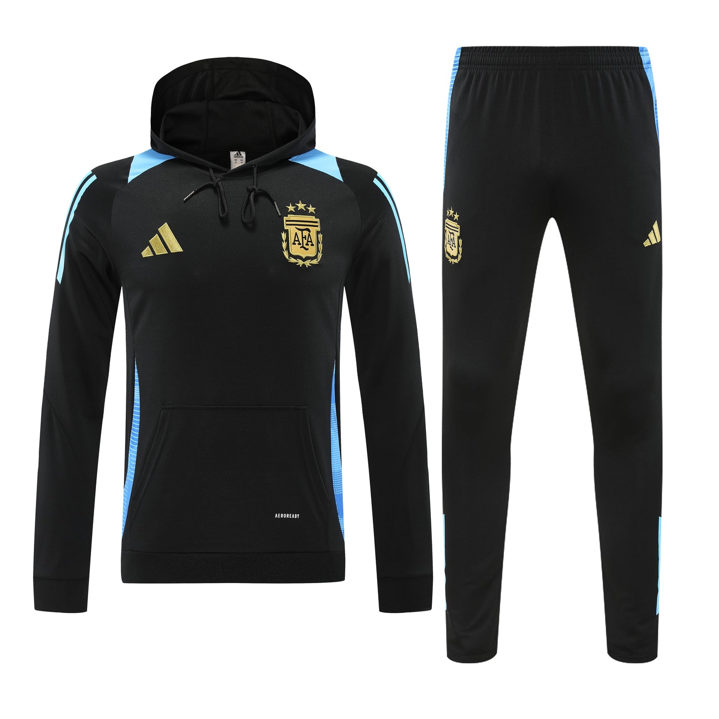 Kit Adulto Argentina 24-25 – Moletom de Capuz Preto com Detalhes Azul Claro + Calça