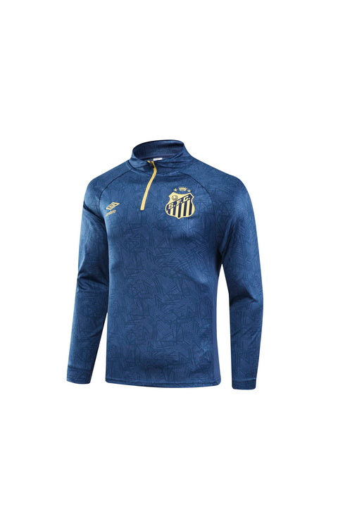 Kit Adulto Santos 25-26 – Blusa de Gola Alta e Calça Azul Escuro com Detalhes Dourados