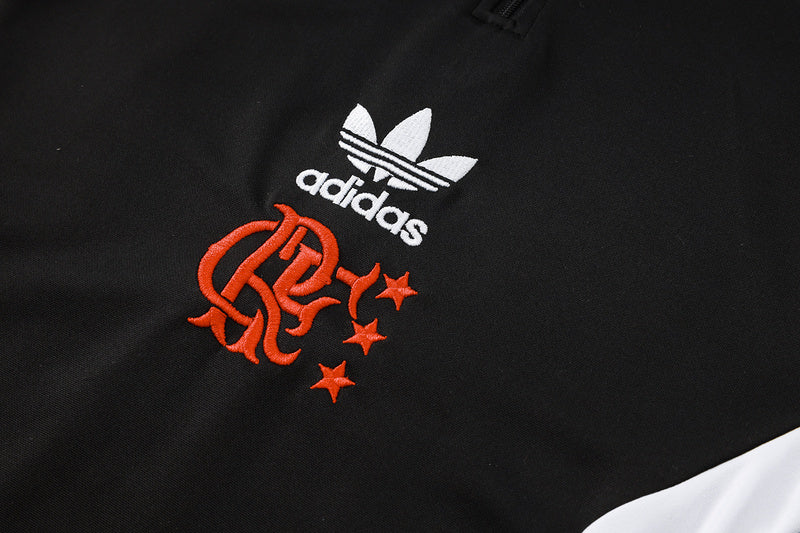 Kit Adulto Flamengo 25-26 – Adidas Originals | Casaco e Calça Pretos com Logo Vermelho