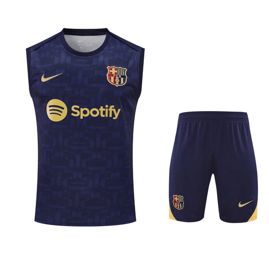 Kit Adulto Barcelona 25-26 – Regata e Shorts Azul-Marinho com Detalhes Dourados