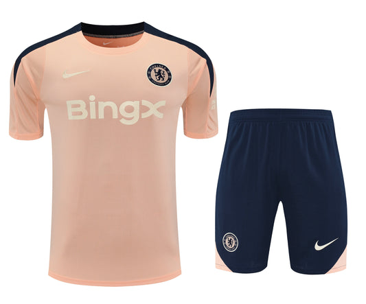 Kit Adulto Chelsea 25-26 - Salmão com Detalhes em Azul Marinho