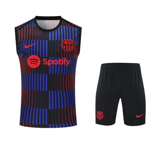 Kit Adulto Barcelona 25-26 – Regata Grená com Detalhes em Preto, Vermelho e Azul e Shorts Preto