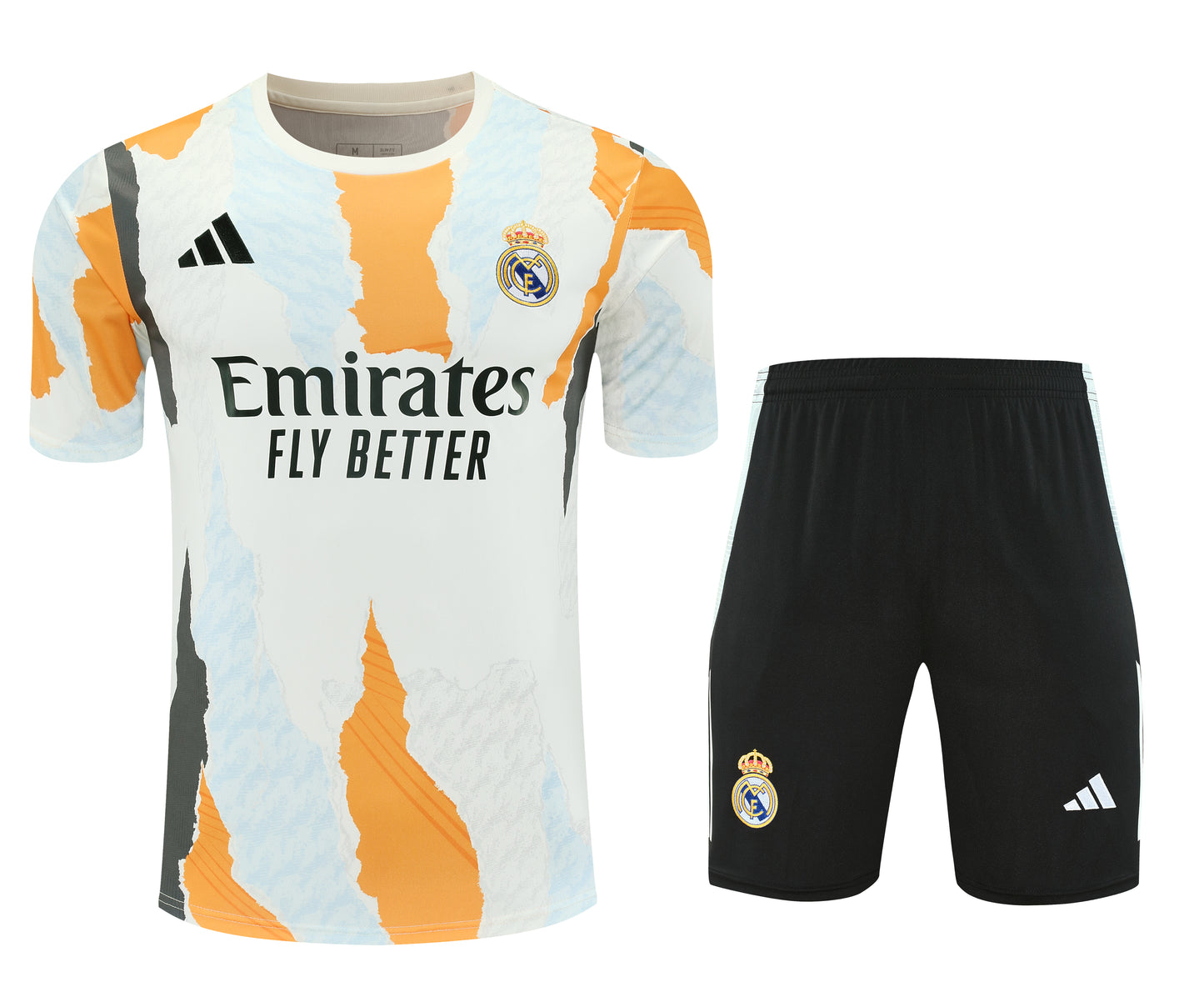 Kit Adulto Real Madrid 25-26 - Branco com Detalhes em Laranja e Cinza