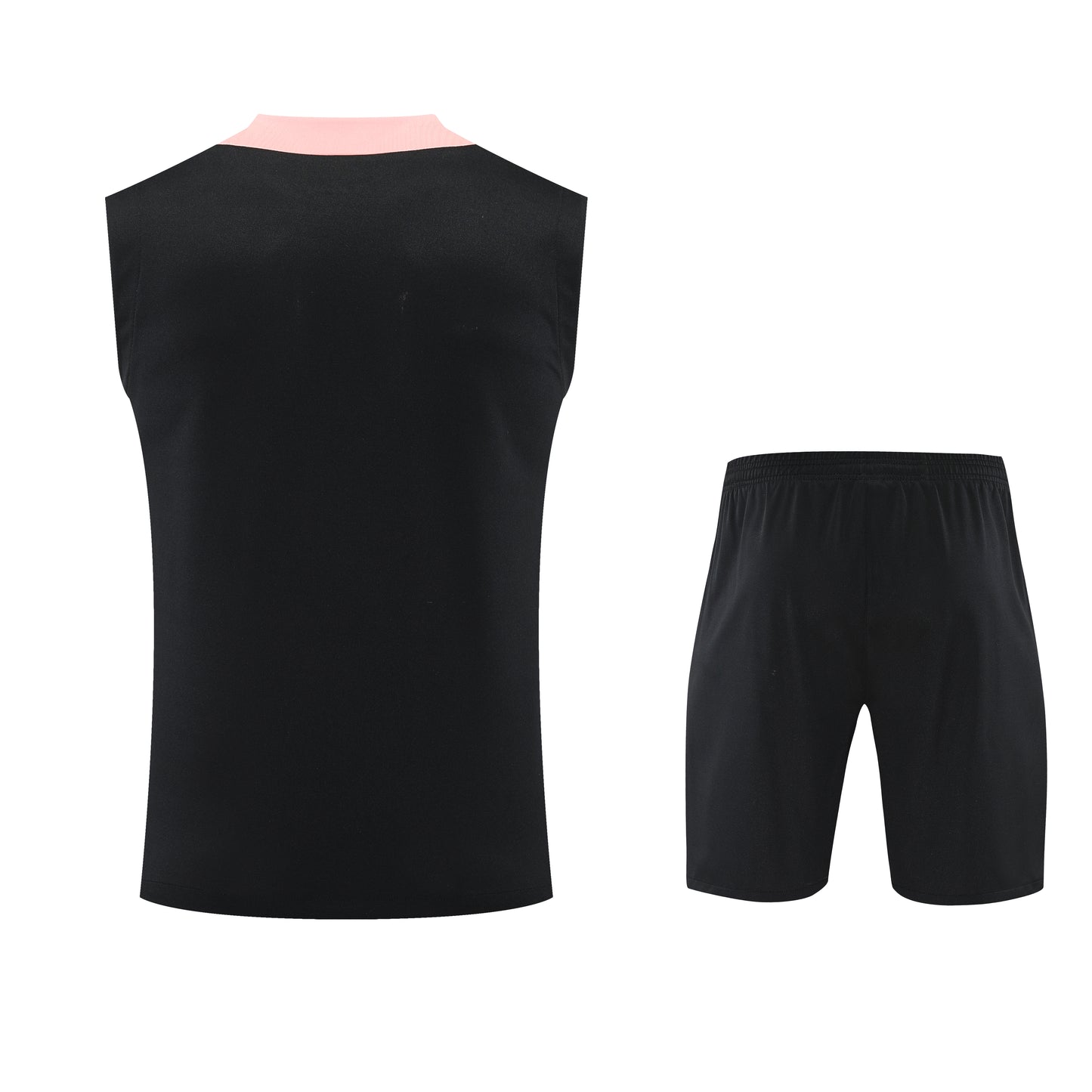 Kit Adulto PSG 25-26 – Regata Preta e Shorts Brancos com Detalhes em Rosa