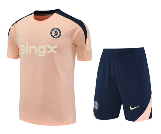 Kit Adulto Chelsea 25-26 - Salmão com Detalhes em Azul Marinho