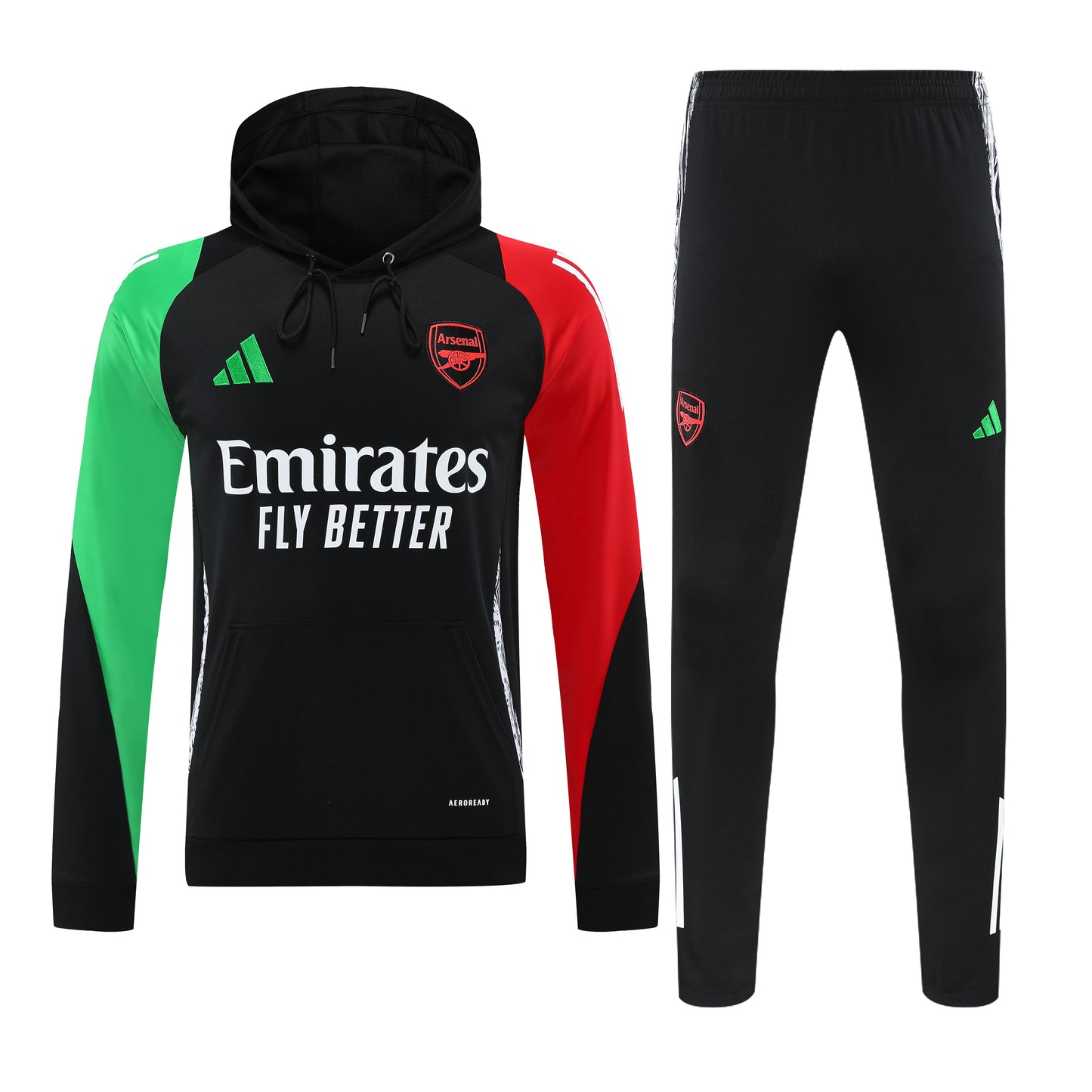 Kit Adulto Arsenal 24-25 – Moletom de Capuz Preto com Detalhes em Verde e Vermelho + Calça