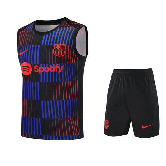 Kit Adulto Barcelona 25-26 – Regata Grená com Detalhes em Preto, Vermelho e Azul e Shorts Preto