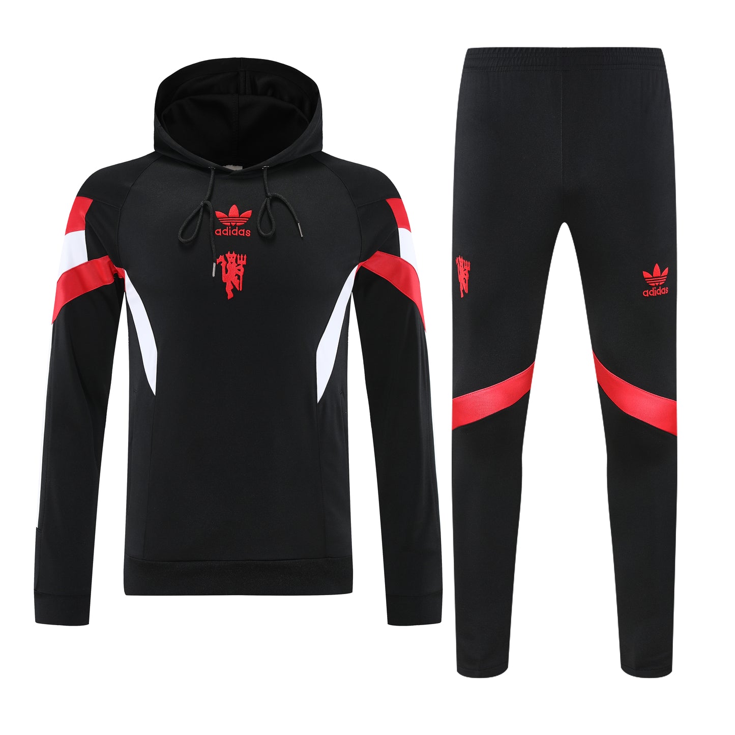 Kit Adulto Manchester United 25-26 – Moletom de Capuz Preto com Detalhes em Vermelho e Branco + Calça