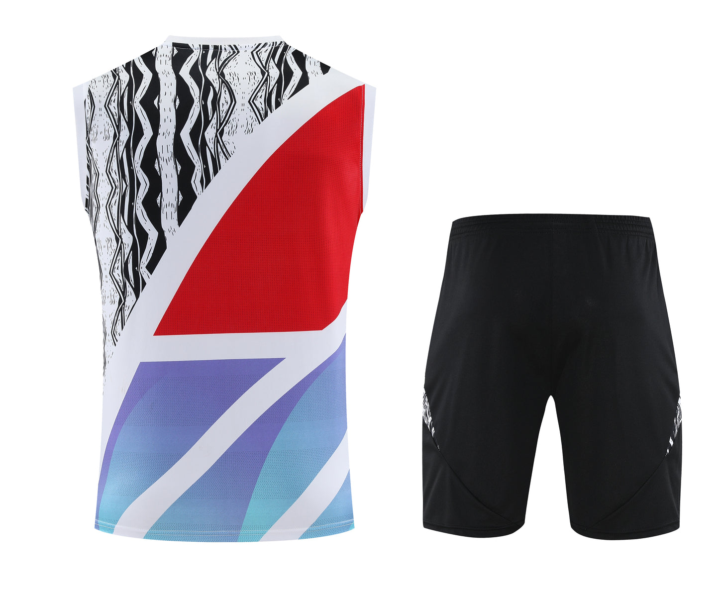 Kit Adulto Arsenal 25-26 – Regata Branca com Detalhes em Vermelho e Azul e Shorts Pretos