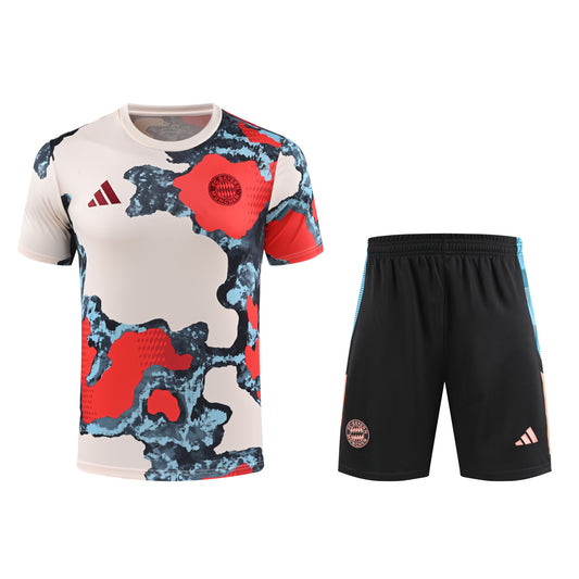 Kit Adulto Bayern de Munique 25-26 - Bege com Detalhes em Azul e Vermelho