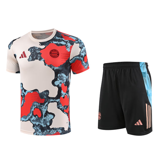 Kit Adulto Bayern de Munique 25-26 - Bege com Detalhes em Azul e Vermelho