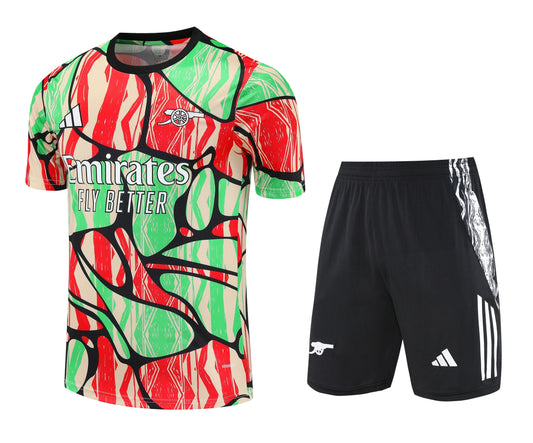 Kit Adulto Arsenal 25-26 - Camiseta Verde com Detalhes em Vermelho e Shorts Preto