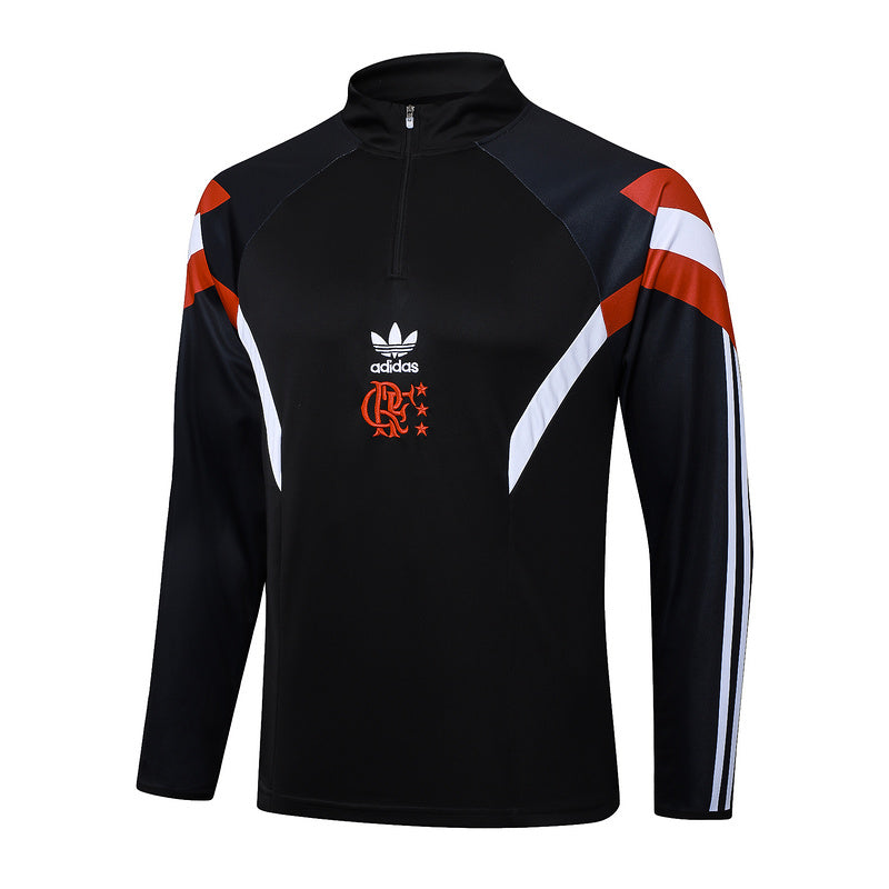 Kit Adulto Flamengo 25-26 – Adidas Originals | Casaco e Calça Pretos com Logo Vermelho