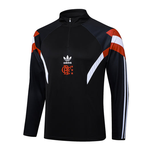 Kit Adulto Flamengo 25-26 – Adidas Originals | Casaco e Calça Pretos com Logo Vermelho