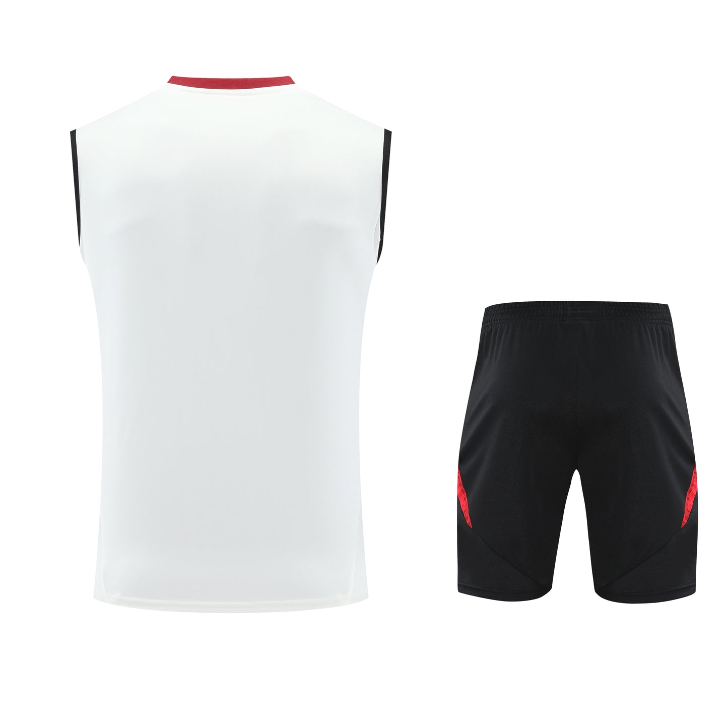 Kit Adulto Manchester United 25-26 – Regata Branca e Shorts Pretos com Detalhes em Vermelho
