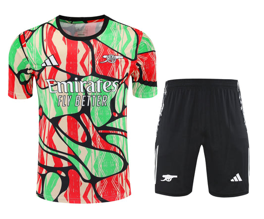 Kit Adulto Arsenal 25-26 - Camiseta Verde com Detalhes em Vermelho e Shorts Preto