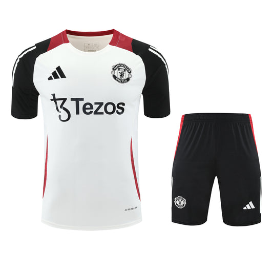 Kit Adulto Manchester United 25-26 - Branco com Detalhes em Preto e Vermelho