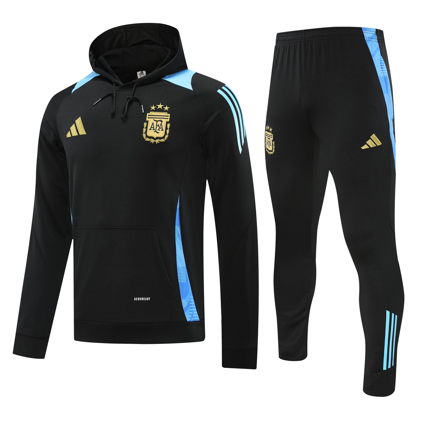 Kit Adulto Argentina 24-25 – Moletom de Capuz Preto com Detalhes Azul Claro + Calça