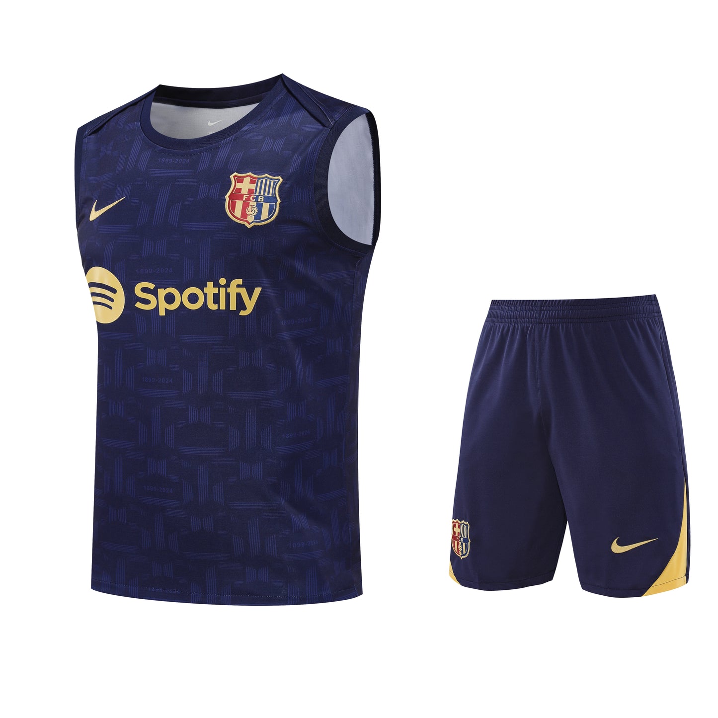Kit Adulto Barcelona 25-26 – Regata e Shorts Azul-Marinho com Detalhes Dourados