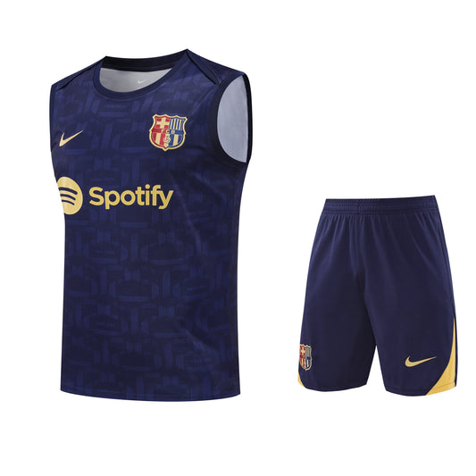 Kit Adulto Barcelona 25-26 – Regata e Shorts Azul-Marinho com Detalhes Dourados
