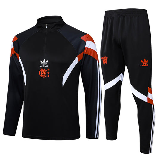 Kit Adulto Flamengo 25-26 – Adidas Originals | Casaco e Calça Pretos com Logo Vermelho